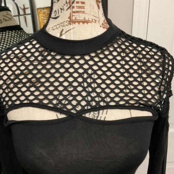 Black Shein Form Fitting Dress - Mesh Top, Size 6 - Picture 5 of 7